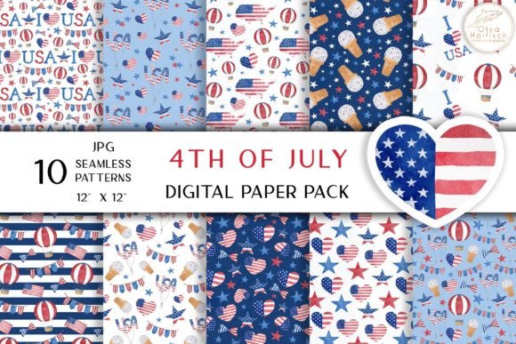 4th of July Digital Paper. American Flag