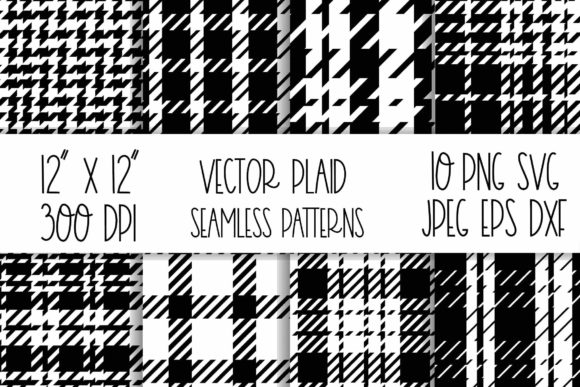 Black and White Buffalo Plaid Christmas Patterns: 10 Seamless Designs for Creative Projects