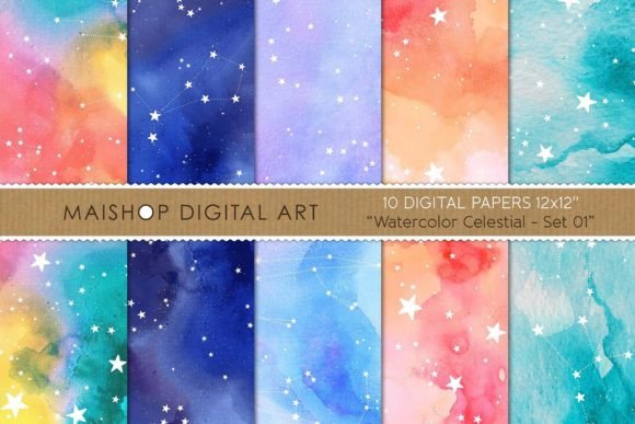 Digital Paper Watercolor Celestial: Effortless, Elegant Design Resources for Creators