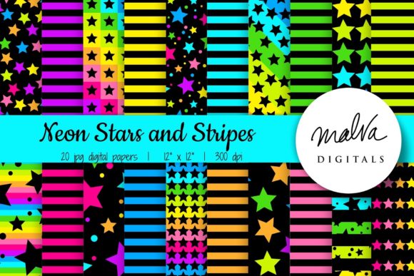 Neon Stars and Stripes Digital Paper Collection