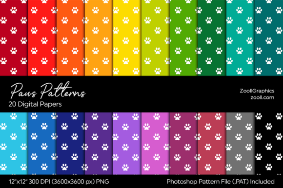 Paws Digital Papers: 20 Seamless Paw Patterns