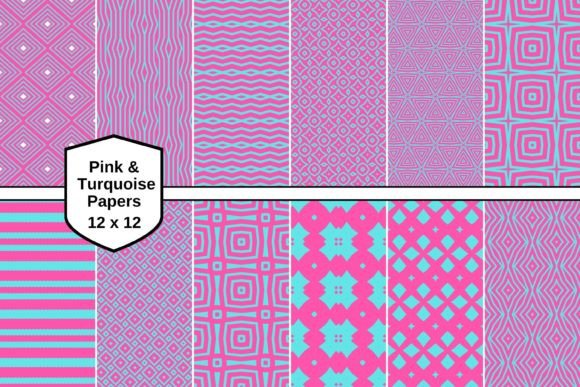 Turquoise Hot Pink Pattern Papers