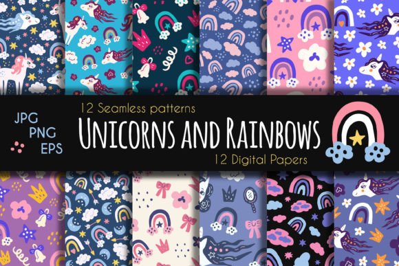 Unicorns and Rainbows Digital Paper: Playful, Print-Ready Patterns for Creative Professionals and Crafters
