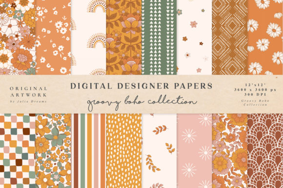Unlock Creative Freedom with the Groovy Boho Seamless Pattern Collection: 70s Flowers & 16 High-Quality Digital Papers