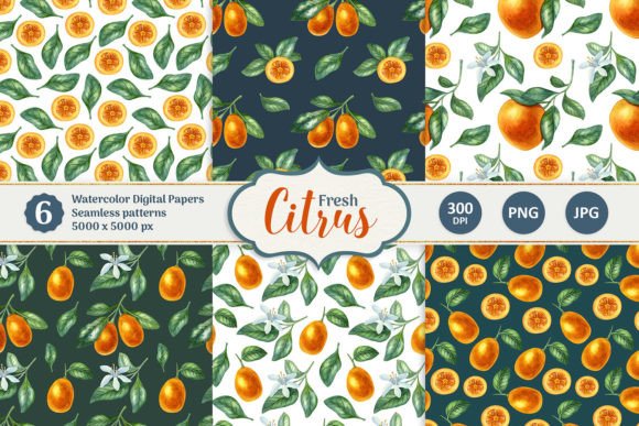 Watercolor Citrus Digital Papers: Vibrant, Seamless & Ready-to-Use Design Assets
