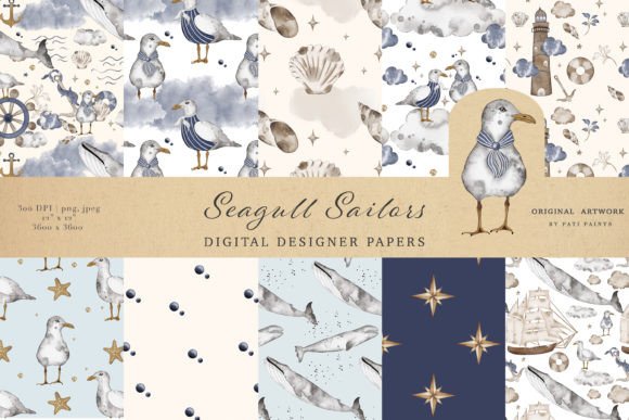Watercolor Nautical Digital Paper Set